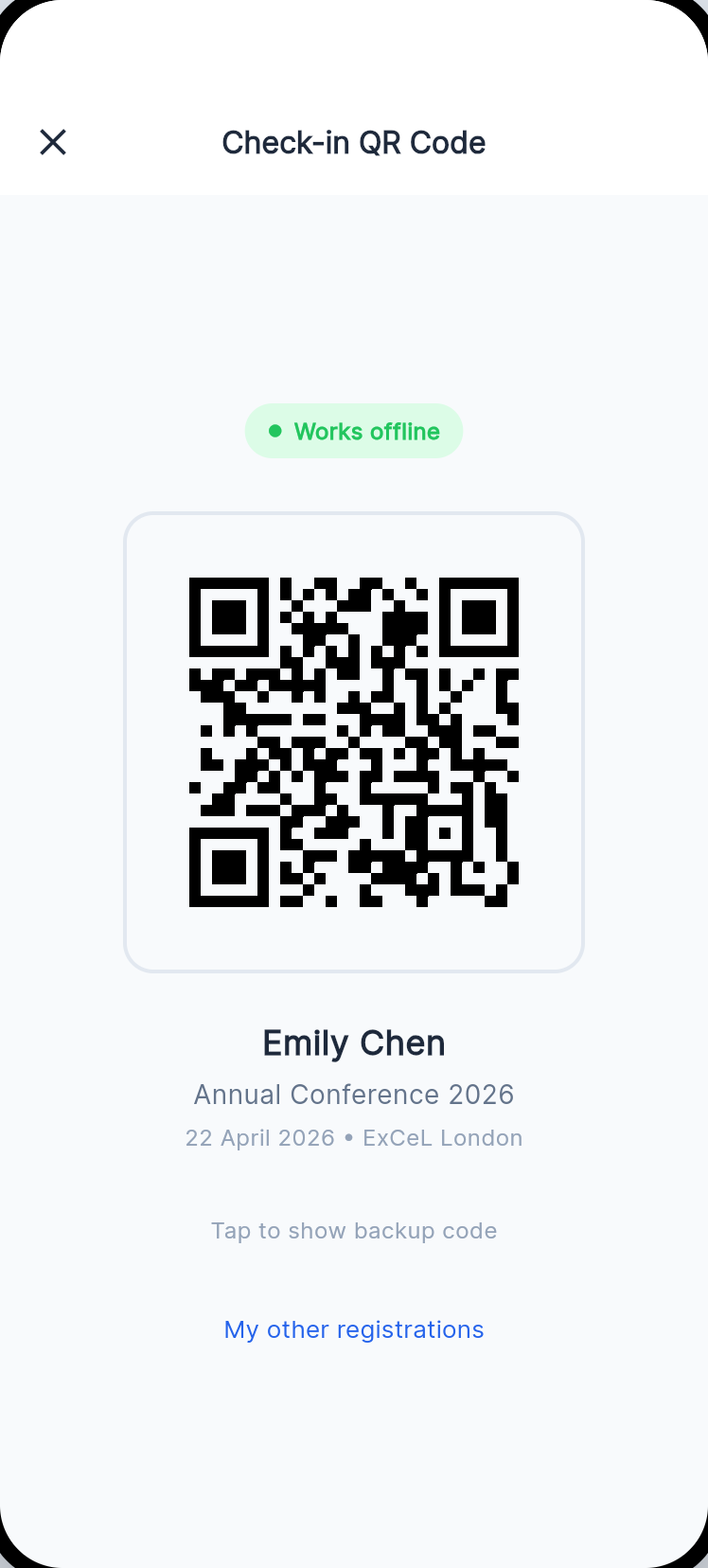 An event check-in QR code that works offline